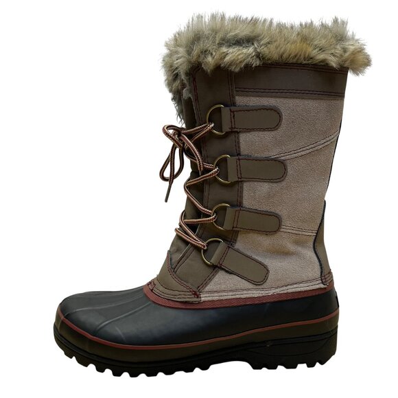 Khombu Women’s Brown & Black Faux Fur Lace-Up Waterproof Snow Boots Size 8M - Picture 4 of 11